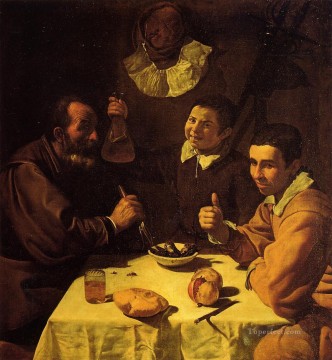 three women at the table by the lamp Painting - Three Men at a Table aka Luncheon Diego Velazquez